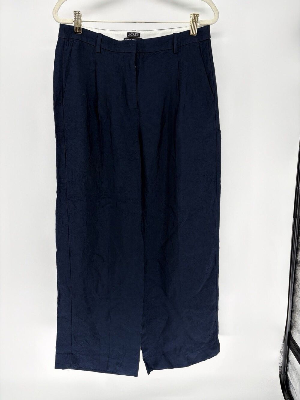 J.Crew Essential Wide Leg Pleated Dress Pants 6P Navy Textured Satin Work Career